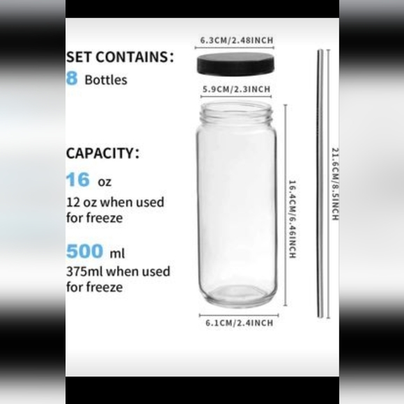 New 8 pk. 16 oz. Mason drinking jars with lids and straws. - Picture 4 of 5